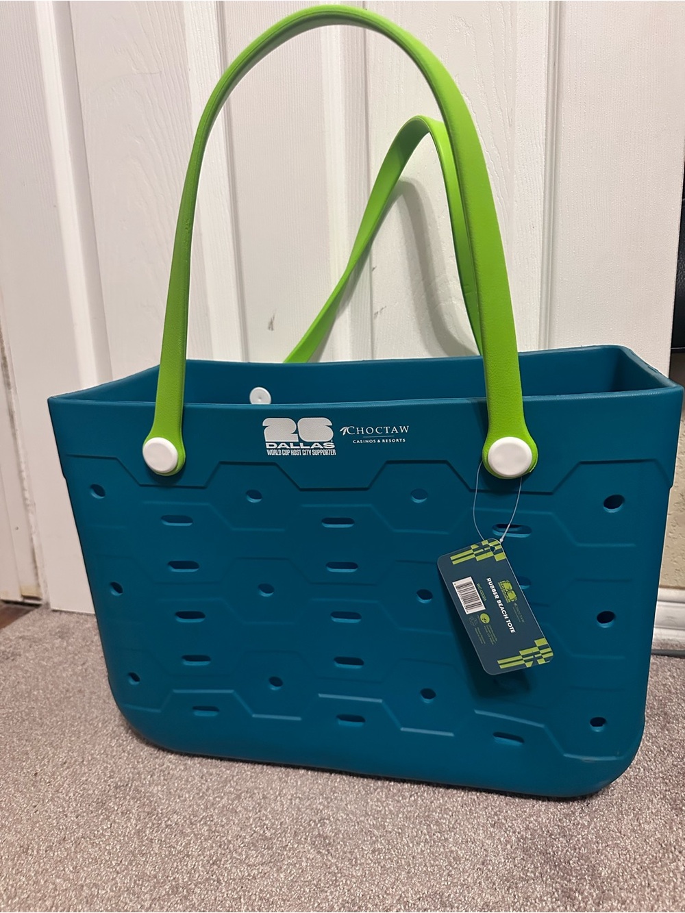 Teal Tote Bag with Lime Green Handles